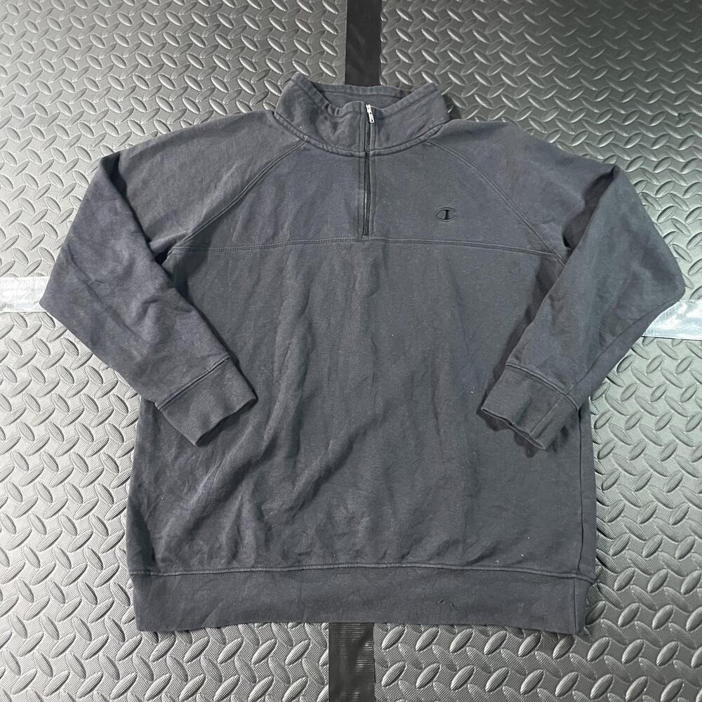 Champion Quarter Zip Sweatshirt Mens Large Black Pullover Fleece Knit Raglan